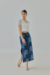 Lana Patchwork Denim Midi Skirt